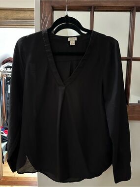 J. Crew Black V-Neck Long Sleeve Blouse
